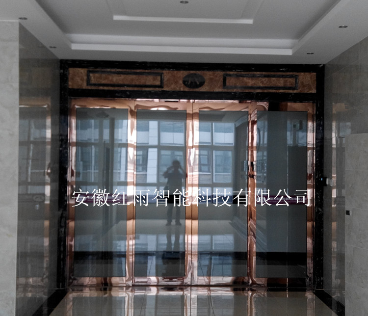 玫瑰金有框门松下H3指纹刷卡自动门工程案例图