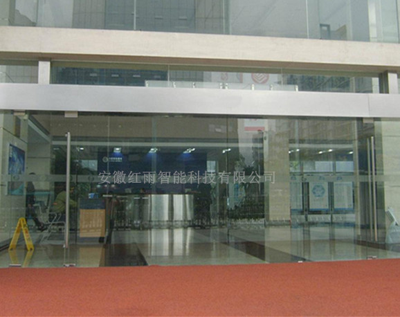 无框纯玻璃自动门两边加推拉门地弹门